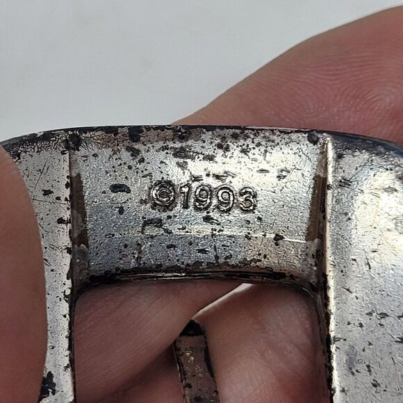 Vtg 90s Mens Cognac Brown Leather Belt Sz 34 Braided Inlay Silver Distressed Buc - Picture 4 of 16